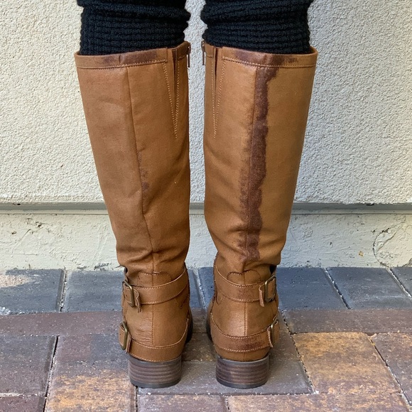 Distressed Cognac Burnished Toe Knee High l Boots - Picture 6 of 8